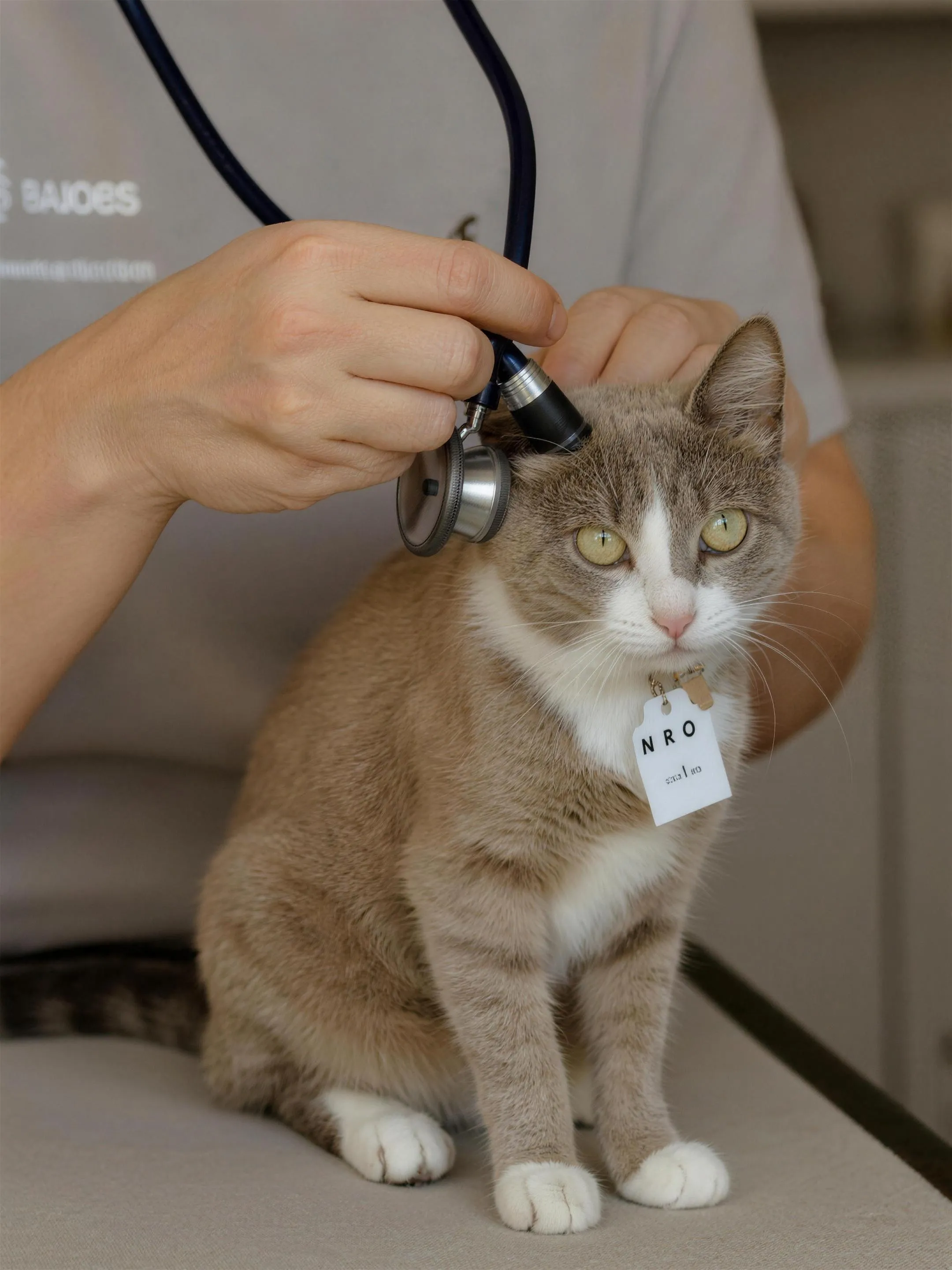 Dierenarts onderzoekt een kat met een stethoscoop